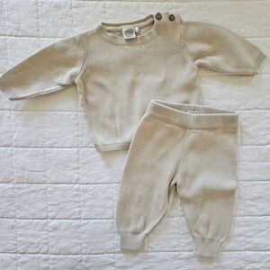 Beige Knit Baby Sweater and Pants Set